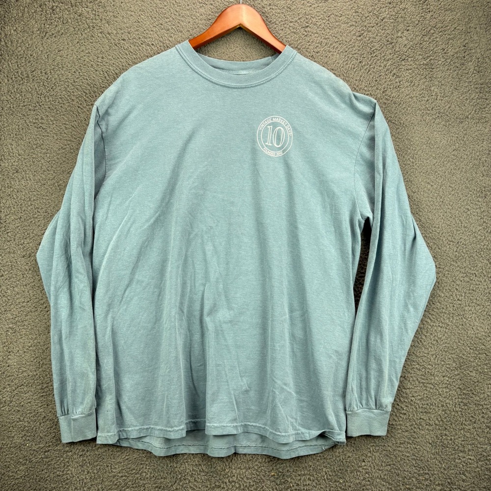 Comfort Colors Mens XL Heavyweight Garment Dye Long Sleeve Graphic T-Shirt Blue